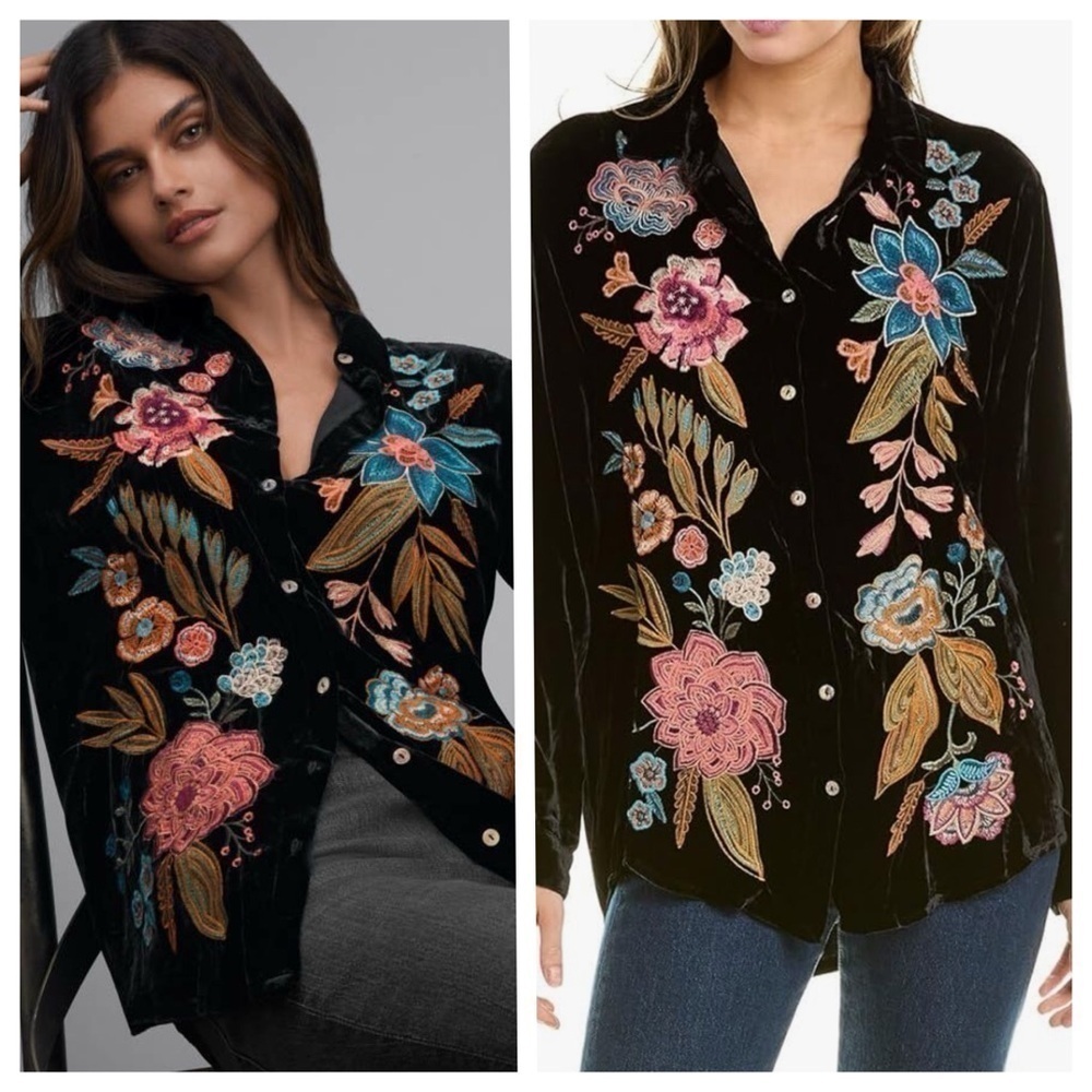 Johnny Was HEAVILY EMBROIDERED BIANCA VELVET OVERSIZED SHIRT NWT - Picture 8 of 11